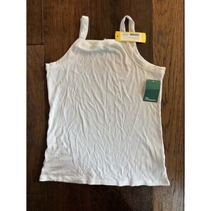 The Commons Square Halter Tank Top White Ribbed Rayon Stretch Womens XL NWT